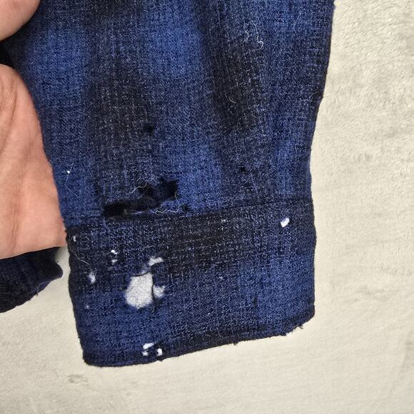 HOLES Pendleton Shirt Mens Medium Blue Plaid Virgin Wool Button Down Long Sleeve - Picture 7 of 12